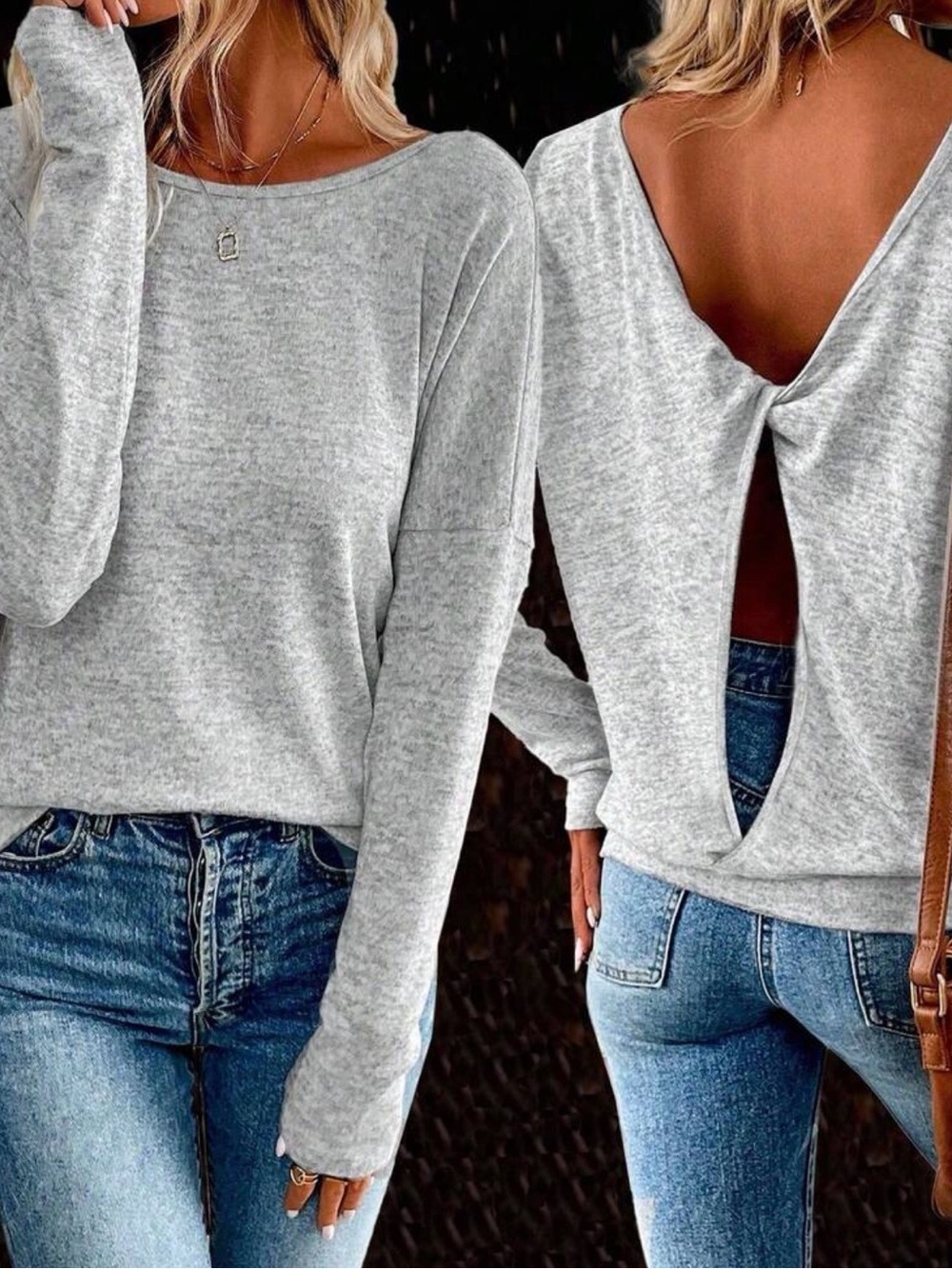 New. Women's Round Neck Twist Back Design Long Sleeve Shirt